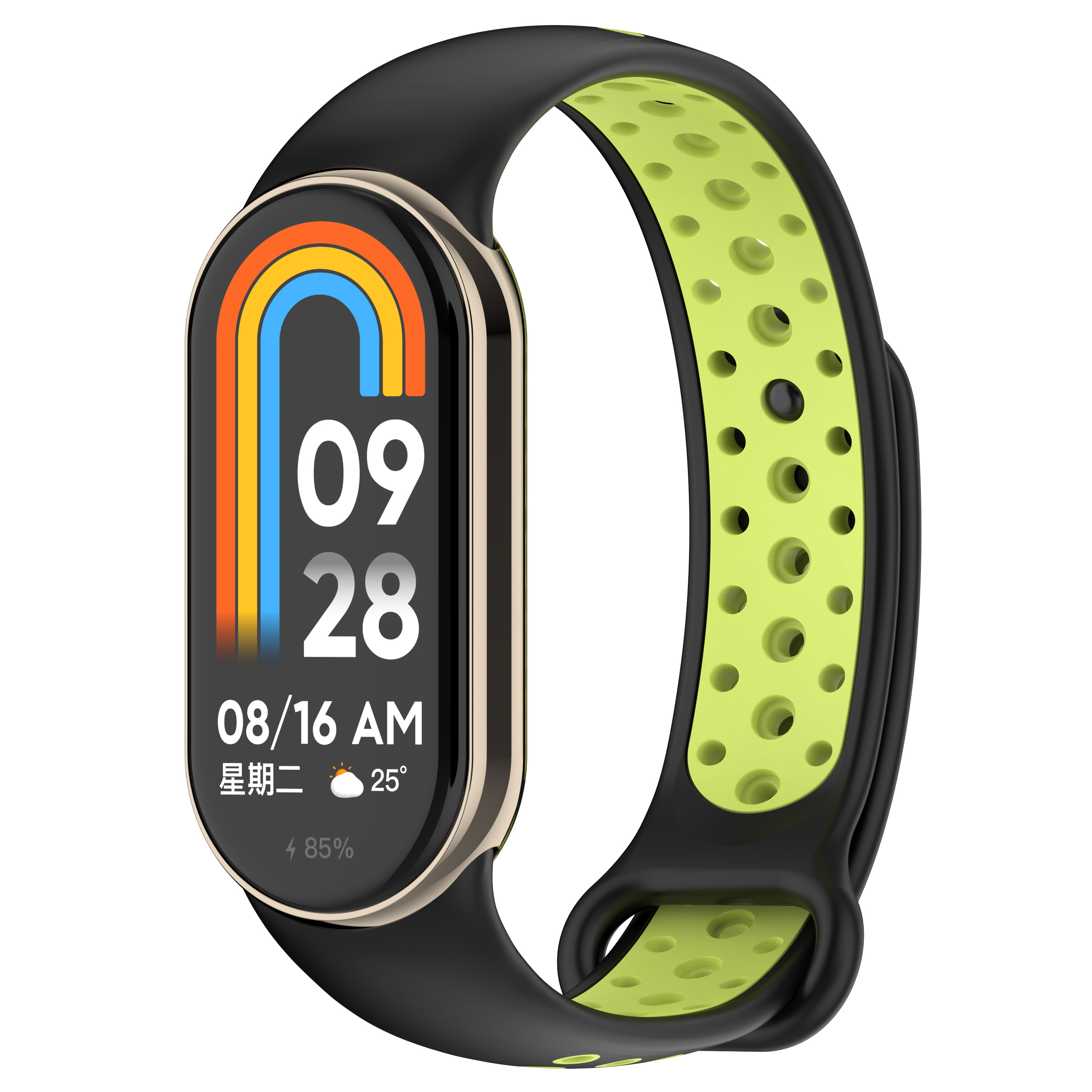 Двухцветный ремешок для Xiaomi Mi Band 8, с металлическим фиксатором, TPU, черно-лимонный