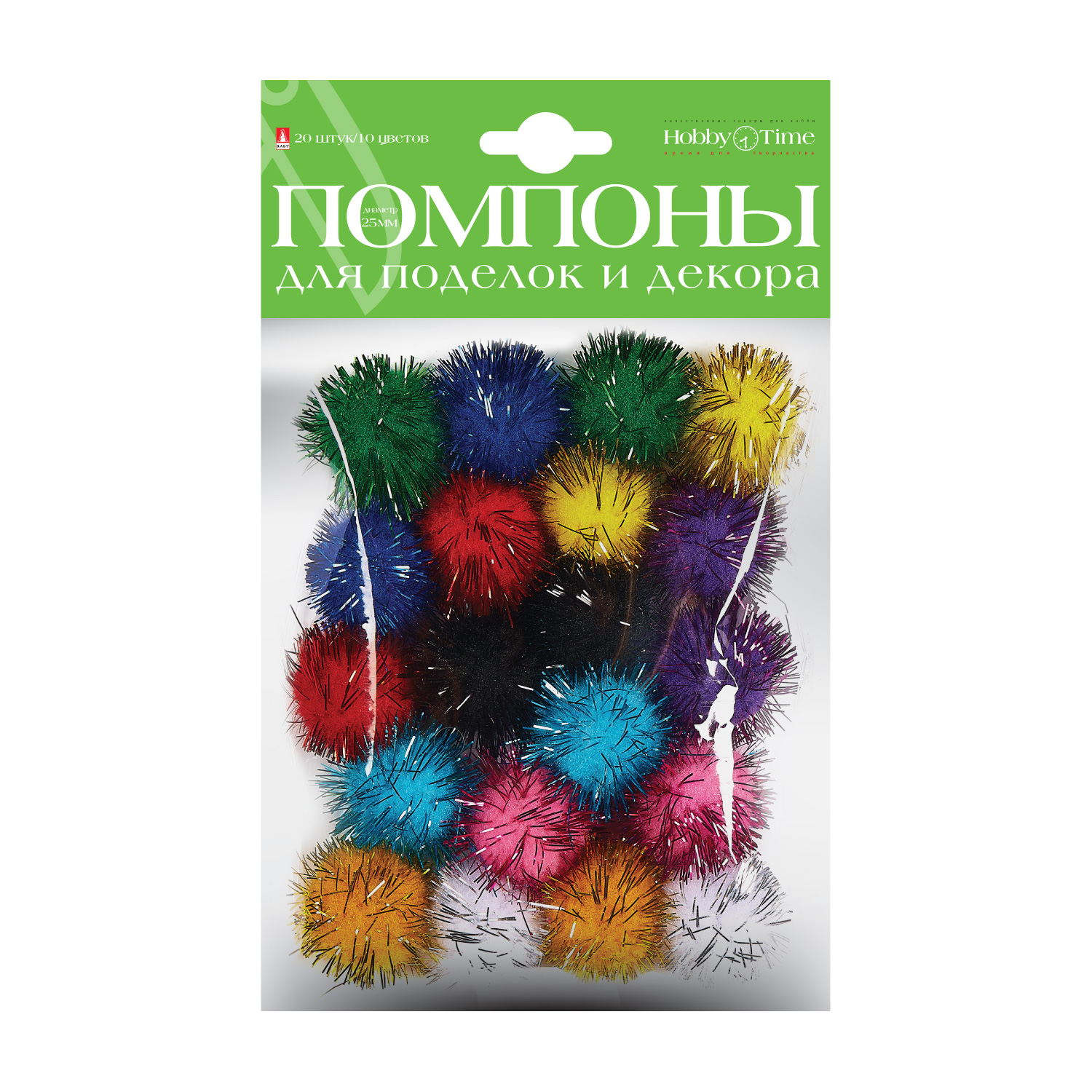 

Помпоны БЛЕСТЯЩИЕ, 25 ММ, 20 ШТ, 10 ЦВ., МИКС, Арт. 2-200/10, Разноцветный