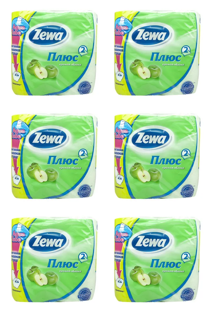 

Туалетная бумага ZEWA Plus 2-х слойная ЯБЛОКО, 4шт, 6 упаковок, Белый