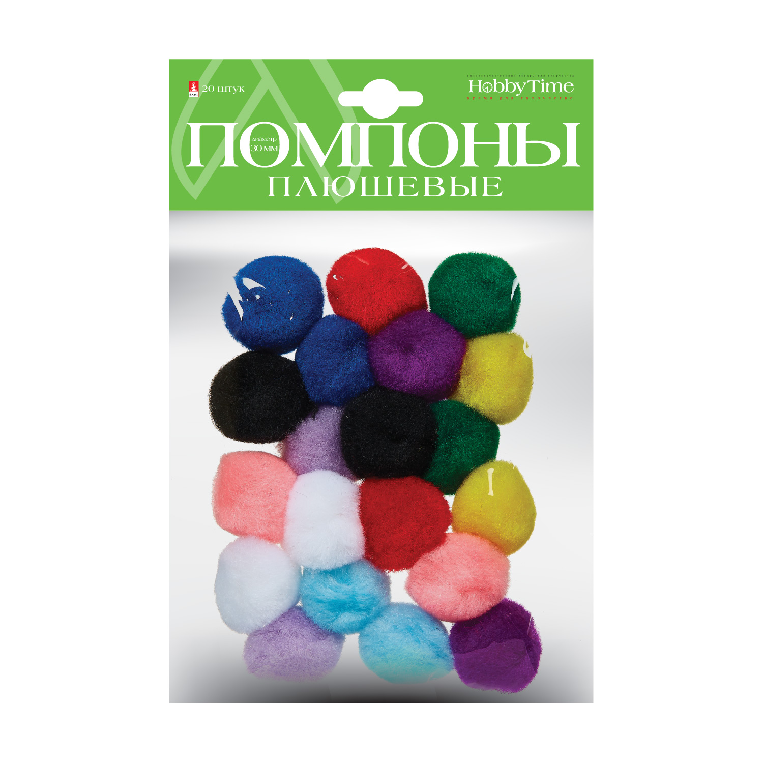 

Помпоны плюшевые, 30 ММ, 20 ШТ, 10 ЦВ. МИКС