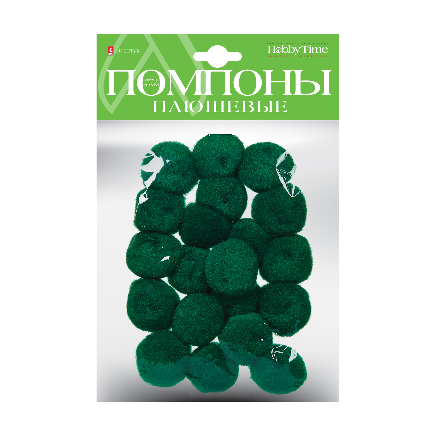 

Помпоны плюшевые, 30 ММ, 20 ШТ, ЗЕЛЕНЫЕ, Разноцветный