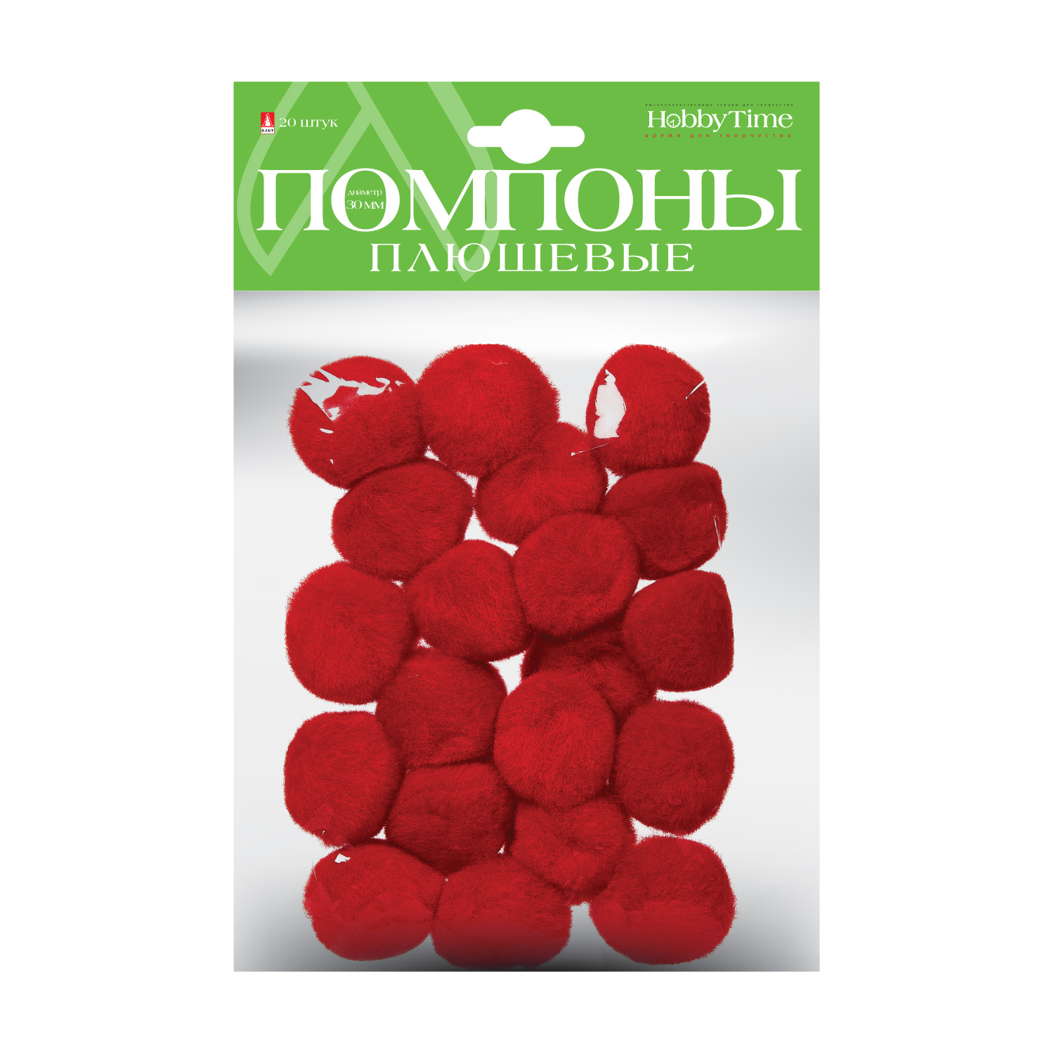 

Помпоны плюшевые, 30 ММ, 20 ШТ, КРАСНЫЕ, Разноцветный