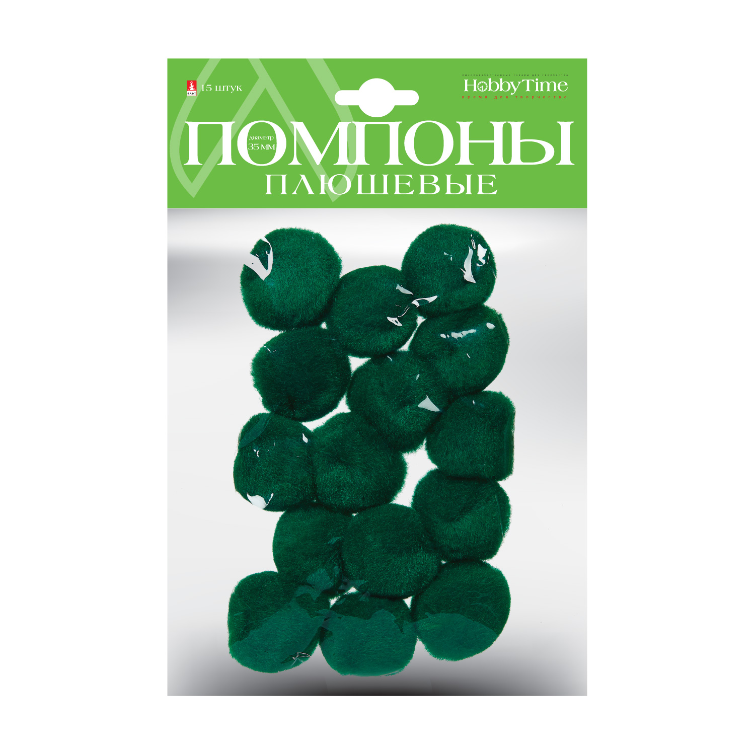 

Помпоны плюшевые, 35 ММ, 15 ШТ, ЗЕЛЕНЫЕ, Разноцветный