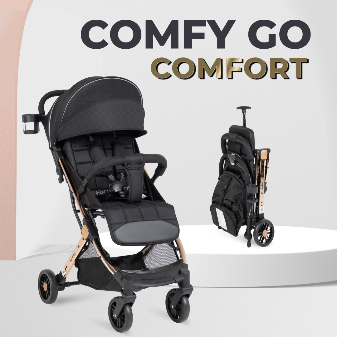 Kоляска детская прогулочная Farfello Comfy Go Comfort Chrome Чёрное Золото CG-401 10851₽