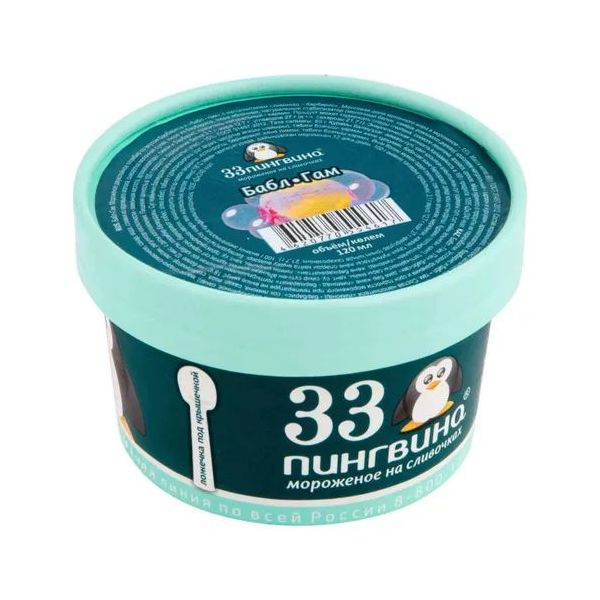 

Мороженое пломбир 33 Пингвина Бабл-гам двухслойное 15% БЗМЖ 60 г