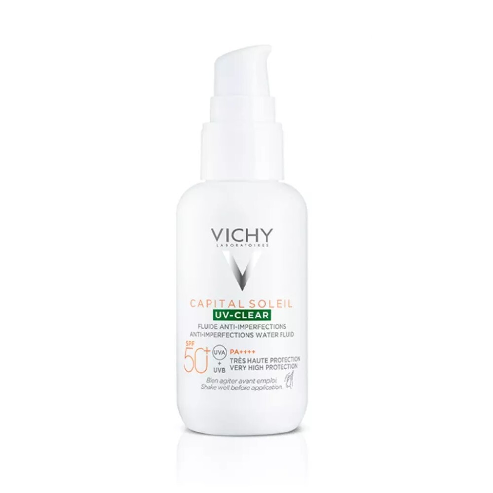 фото Флюид vichy невесомый солнцезащитный uv-clear для лица против несовершенств spf 50 40 мл