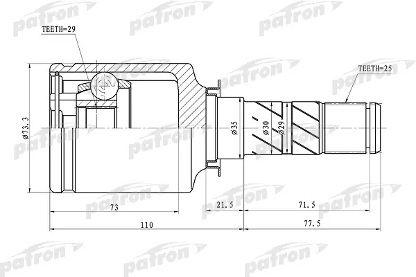 

ШРУС внутренний 25x35x29 SUBARU IMPREZA G12 07- PATRON PCV1068