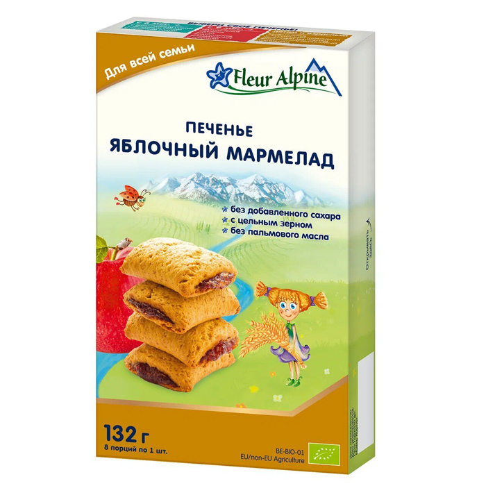 Печенье Fleur Alpine яблочный мармелад, 132 г печенье fleur alpine с виноградным соком 150г