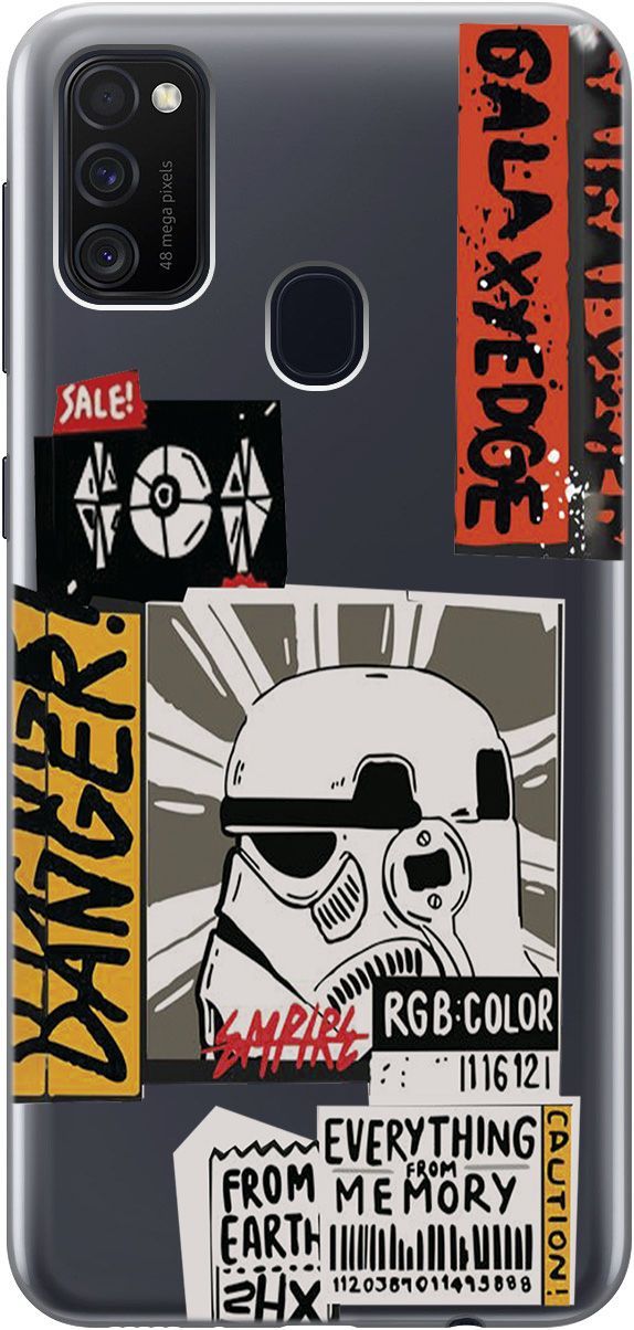 

Чехол на Samsung Galaxy M21/M30s "Stormtrooper Stickers" прозрачный, Прозрачный;белый, 5421
