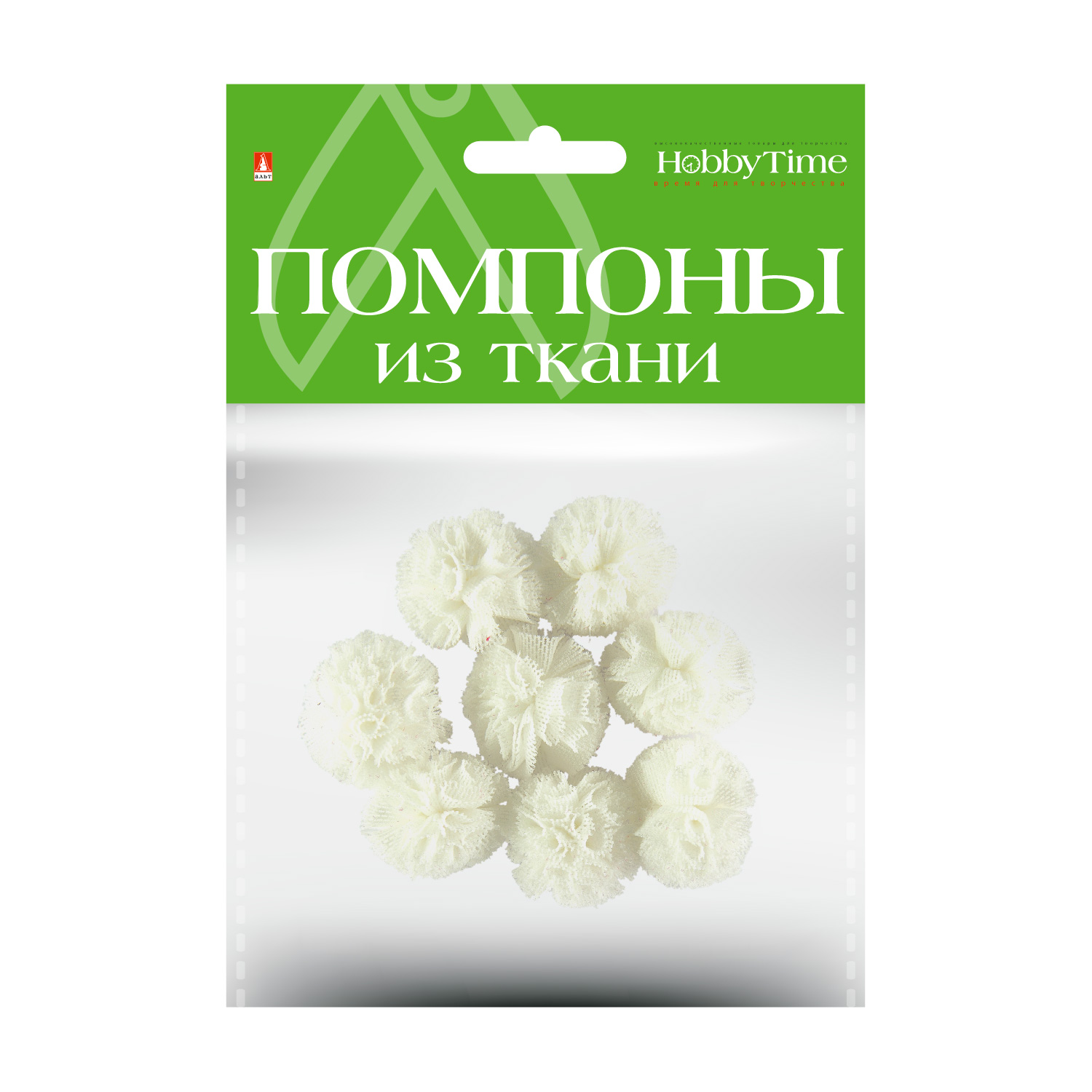 

Помпоны из ткани. 20 ММ, 8 ШТ, БЕЛЫЙ, Разноцветный