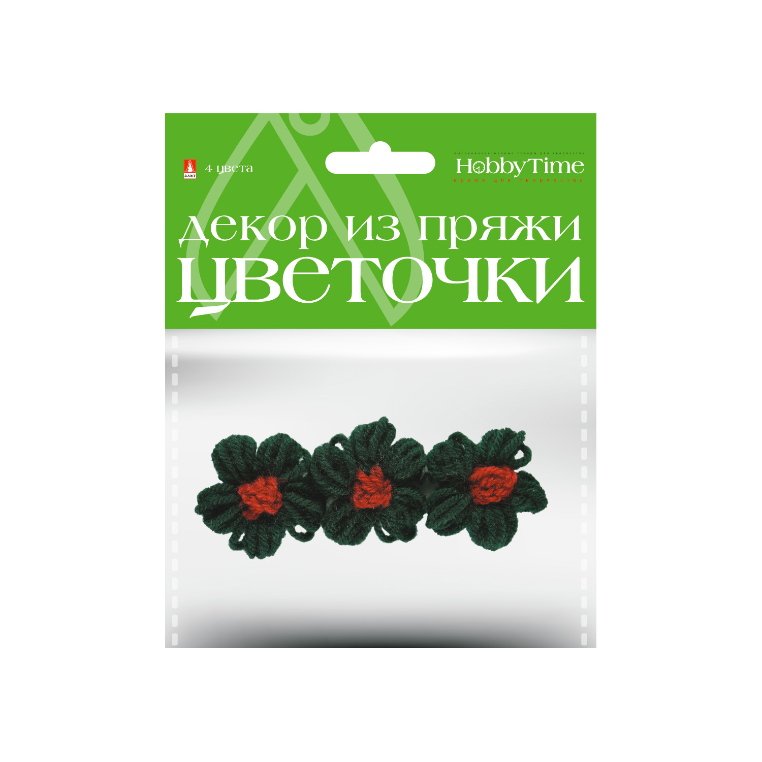 фото Декор из пряжи. цветочки. 4 цвета. набор №6, арт. 2-257/06 hobbytime