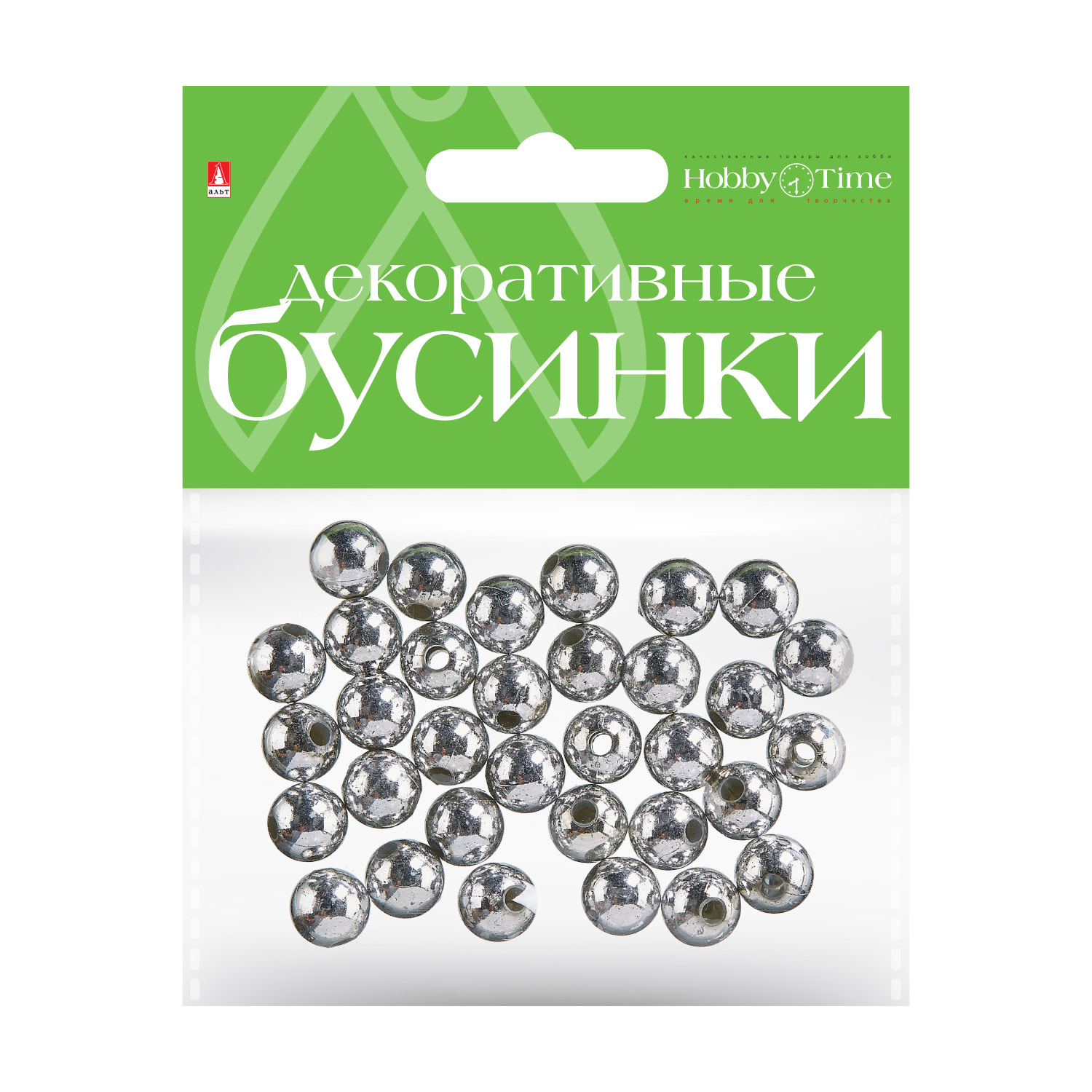 

Бусины круглые Hobby Time СЕРЕБРЯНЫЕ, 10 ММ