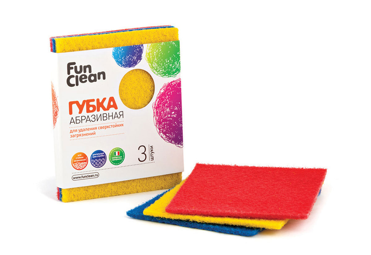 фото Губка для удаления сверхстойких загрязнений fun clean абразивная, 3шт