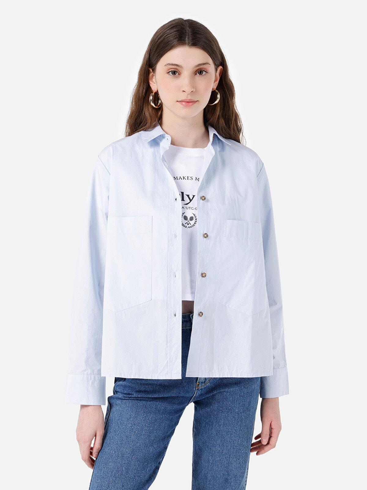 

Рубашка женская Colin's CL1068072 голубая S, Голубой, CL1068072