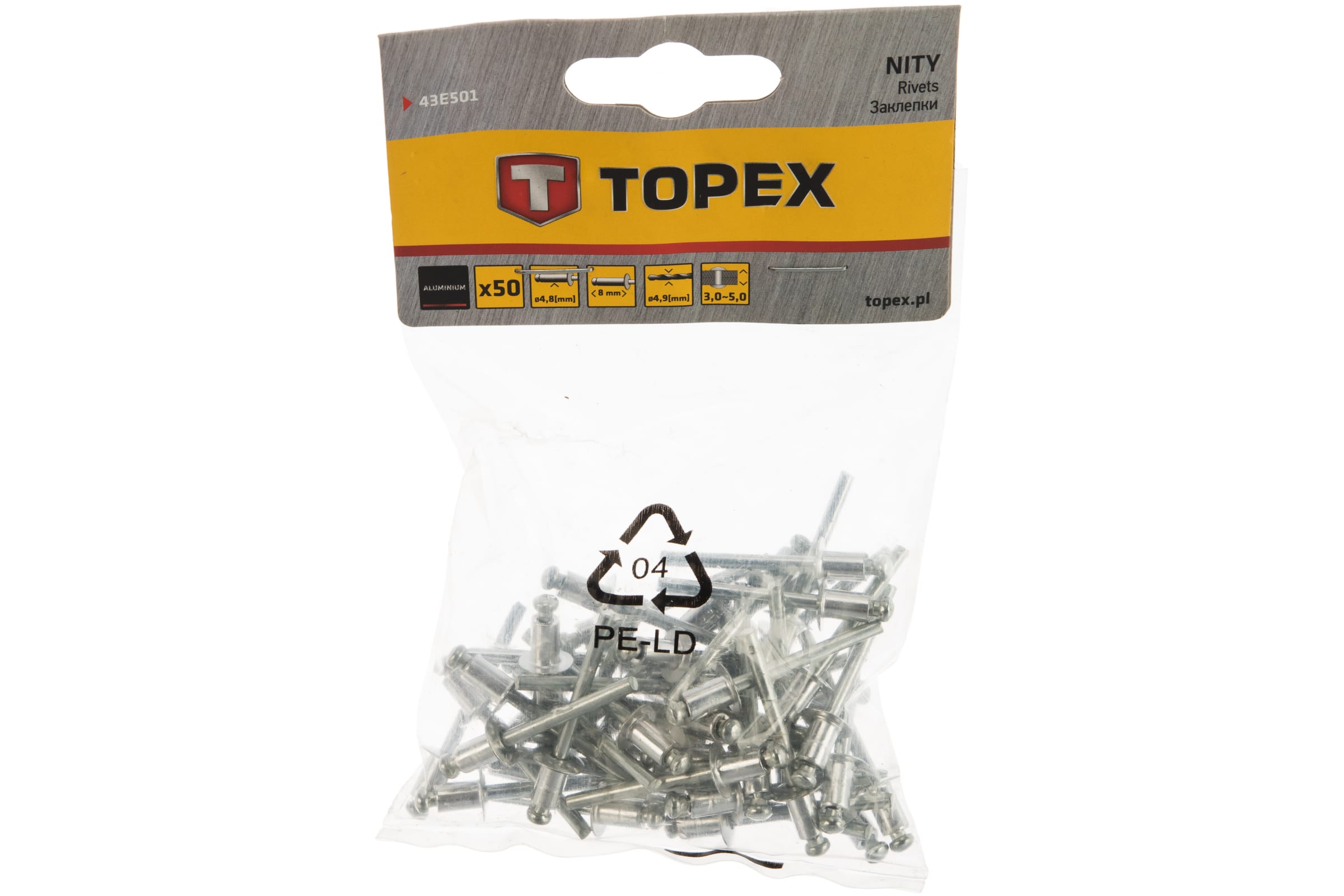 TOPEX Заклепки алюминиевые 4.8 мм x 8 мм, 50 шт. 43E501