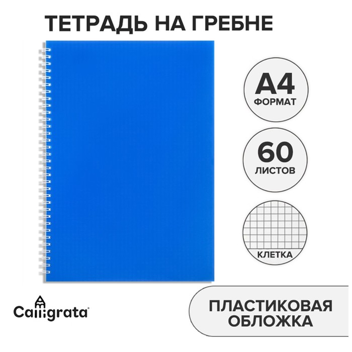 

Тетрадь Calligrata Синяя на гребне A4 60 л в клетку