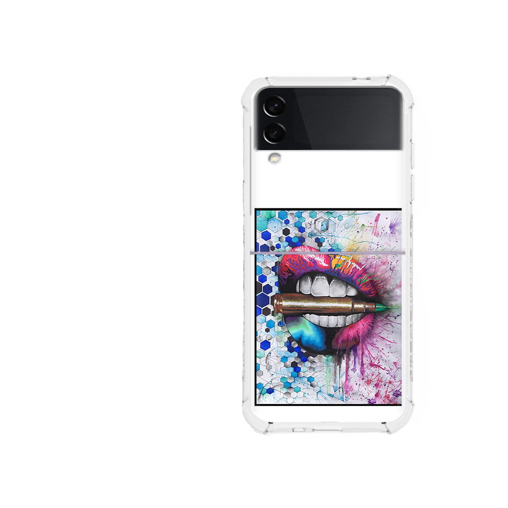 

Чехол MyPads Tocco для Samsung Galaxy Z Flip 3 разноцветные губы с пулей, Прозрачный, Tocco