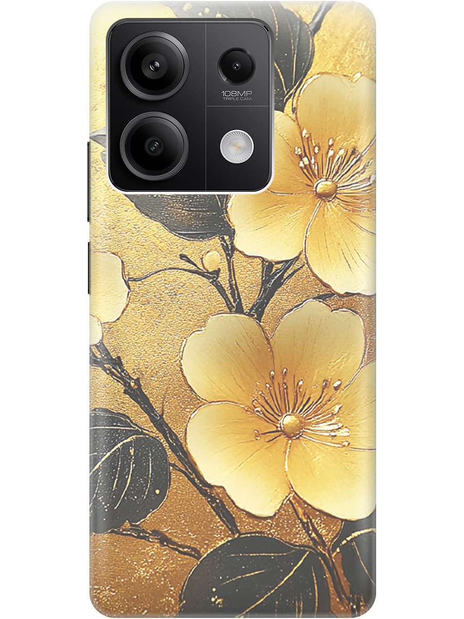 

Силиконовый чехол на Xiaomi Redmi Note 13 5g с принтом "Цветы и золото", Прозрачный;желтый;черный, 776587024