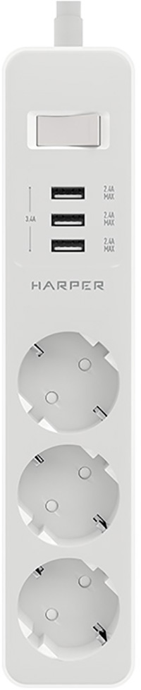 фото Сетевой фильтр harper uch-315 с usb зарядкой