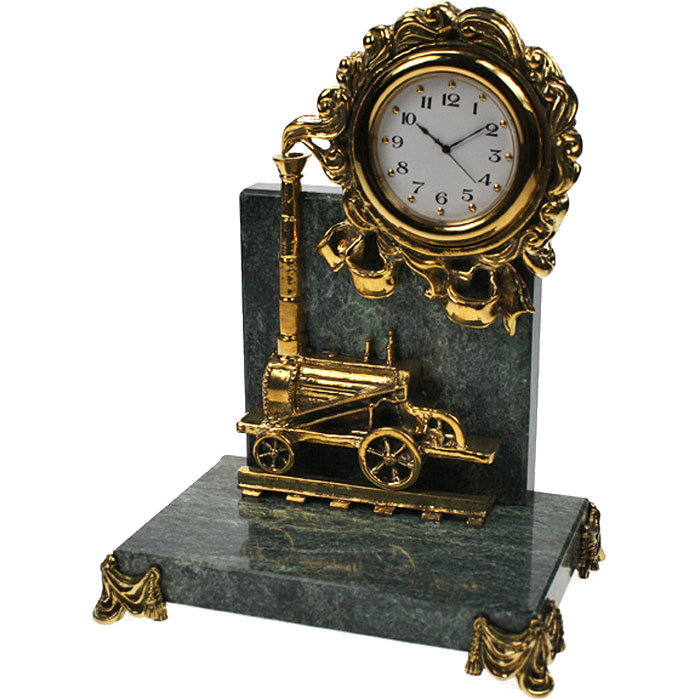 фото Настольные часы "паровоз" из бронзы и змеевика (16 см) nobrand