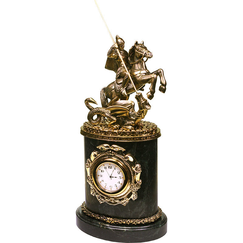 фото Настольные часы "георгий победоносец" из бронзы и змеевика (32,5 см) nobrand