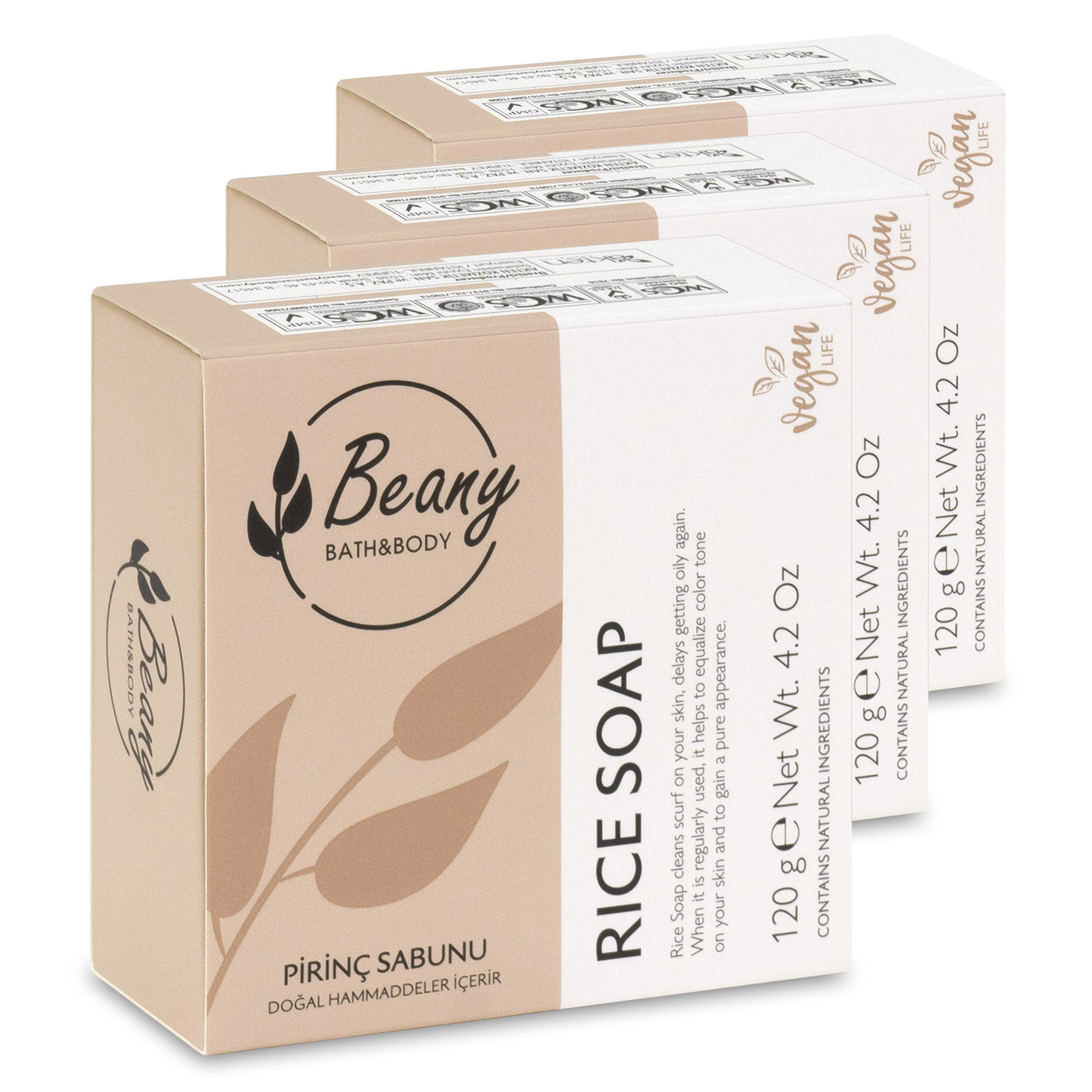 Мыло Beany твердое натуральное турецкое Rice Extract Soap с рисовым экстр. 3шт. х 120г bio mio натуральное мыло бергамот и зелёный чай vegan soap aromatherapy
