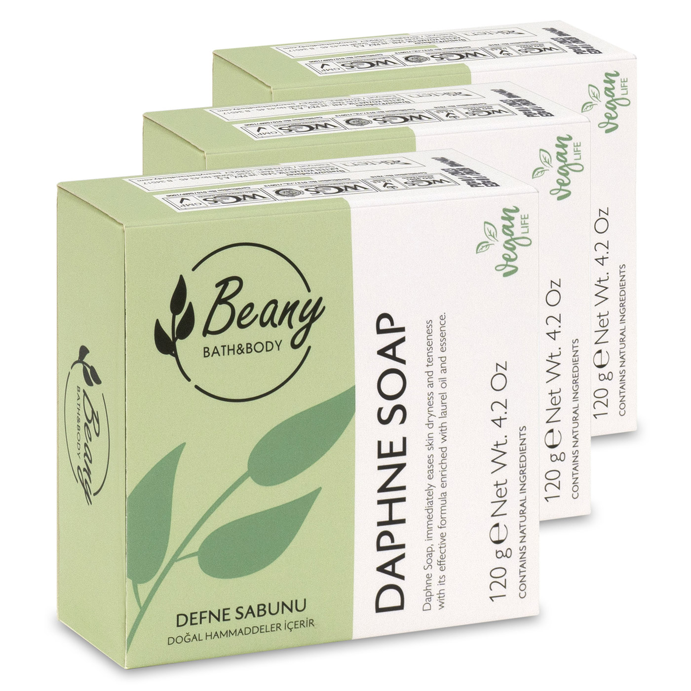 Мыло Beany твердое натуральное турецкое Daphne Extract Soap лавровое 120г х 3шт. мыло beany твердое натуральное турецкое daphne extract soap лавровое