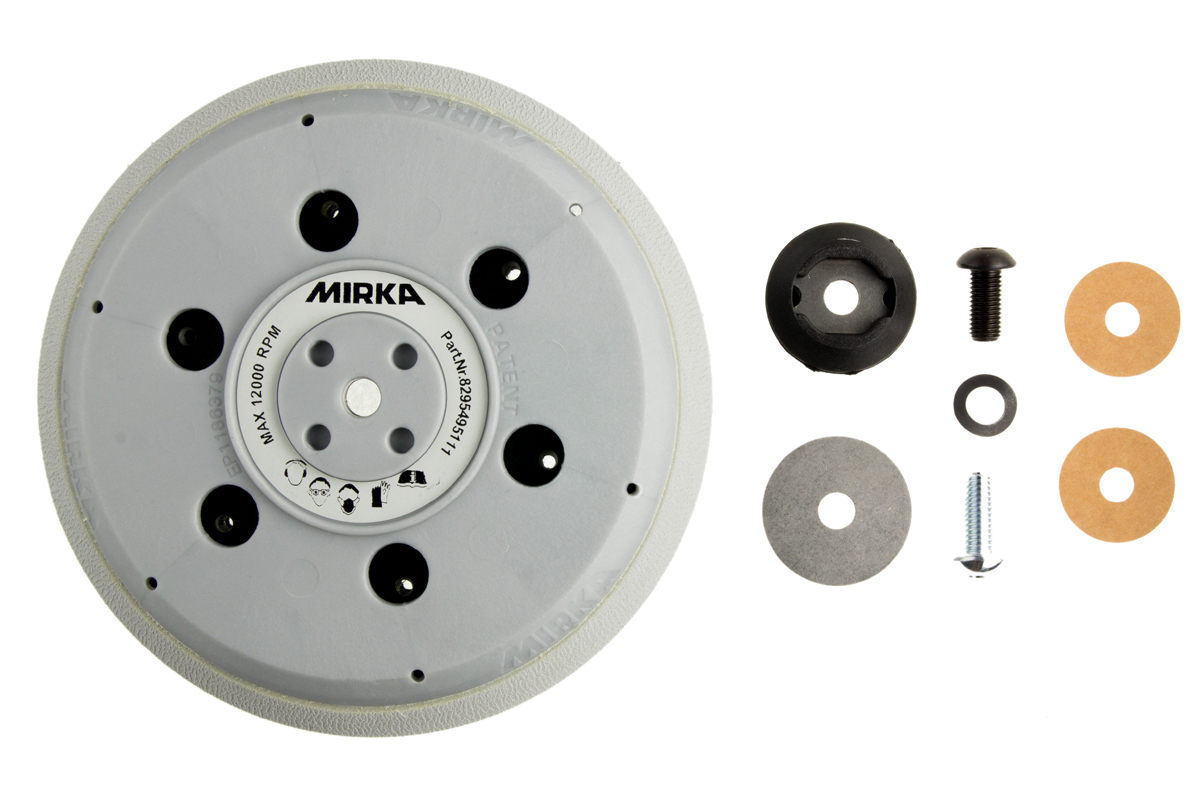 

Шлифовальная подошва Mirka 150 мм 61 отверстие, жесткая, резьба 5/16"+М8, липучка
