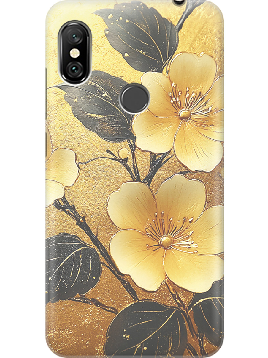 

Силиконовый чехол на Xiaomi Redmi Note 6 / Note 6 Pro с принтом "Цветы и золото", Прозрачный;желтый;черный, 719630424