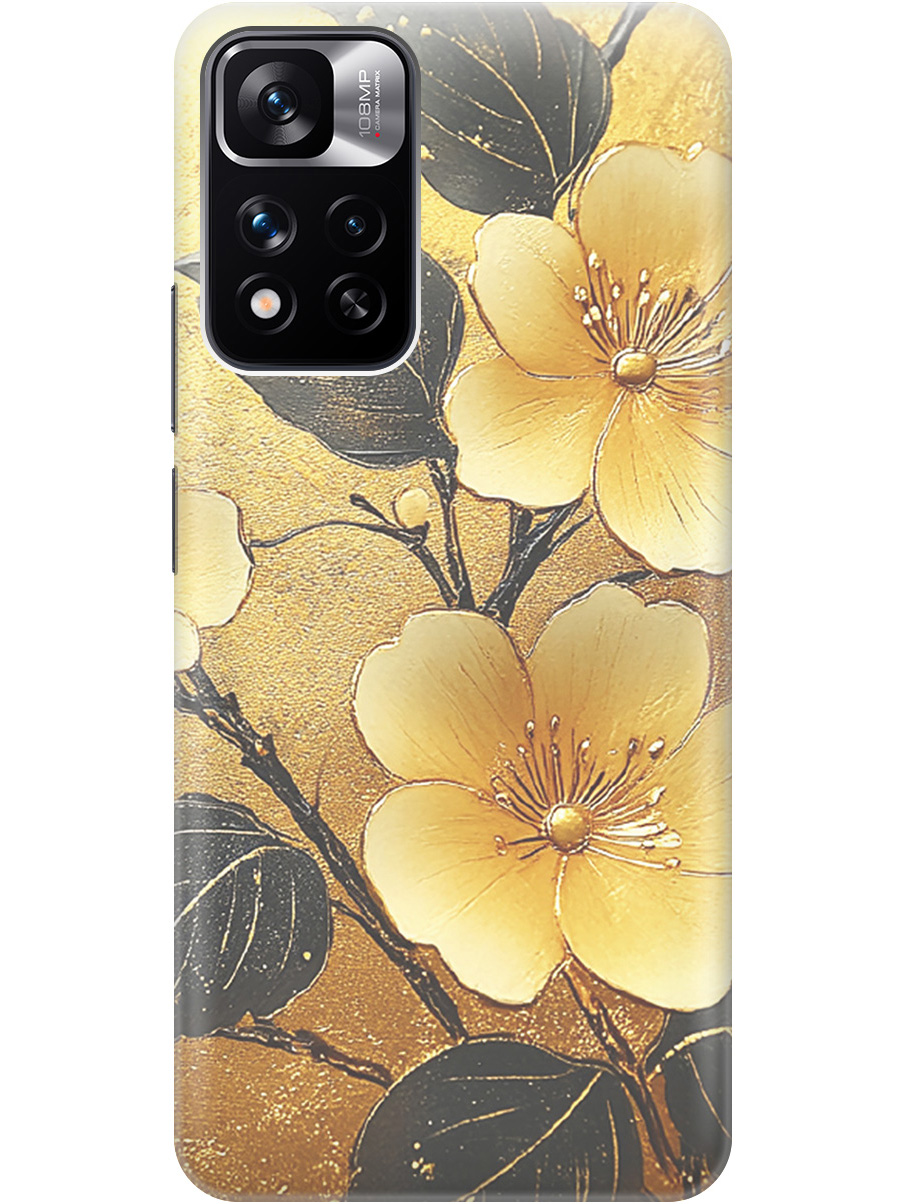 

Силиконовый чехол на Xiaomi Redmi Note 11 Pro+ 5G / Xiaomi 11i с принтом "Цветы и золото", Прозрачный;желтый;черный, 741736424