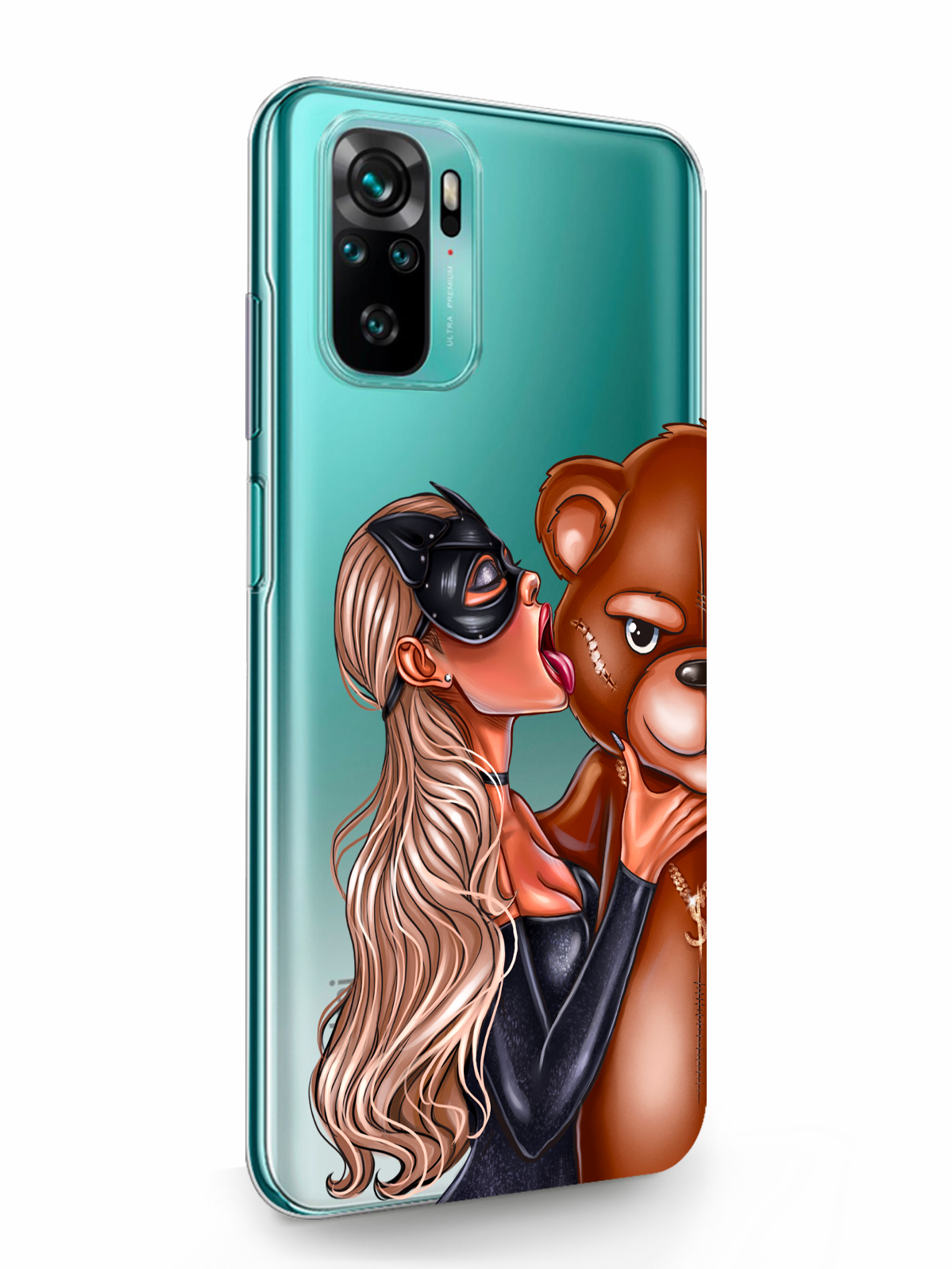 фото Чехол musthavecase для xiaomi redmi note 10s кошечка блондинка и мишка прозрачный