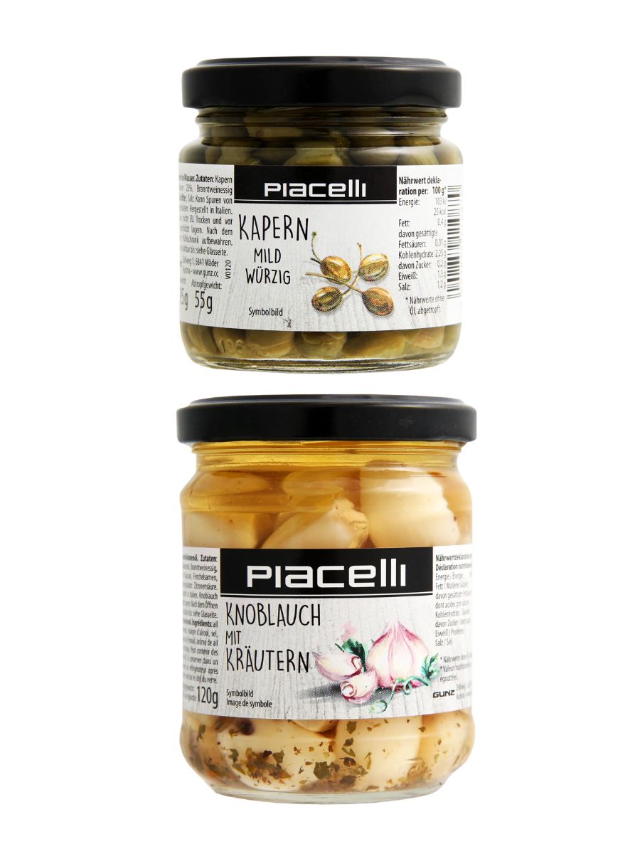 Чеснок Piacelli с травами в масле 190г + Каперсы Piacelli в рассоле консервированные 95г