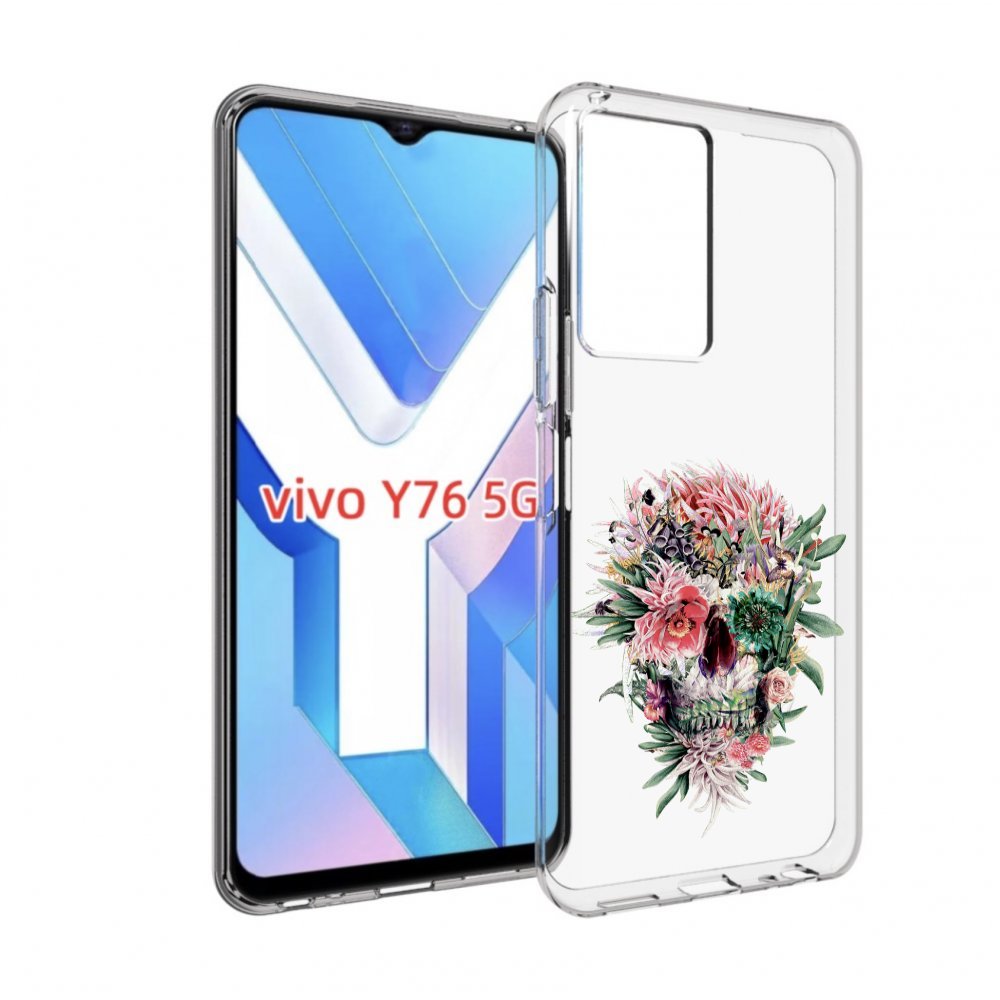 

Чехол MyPads череп из цветов для Vivo Y76 5G, Прозрачный, Tocco