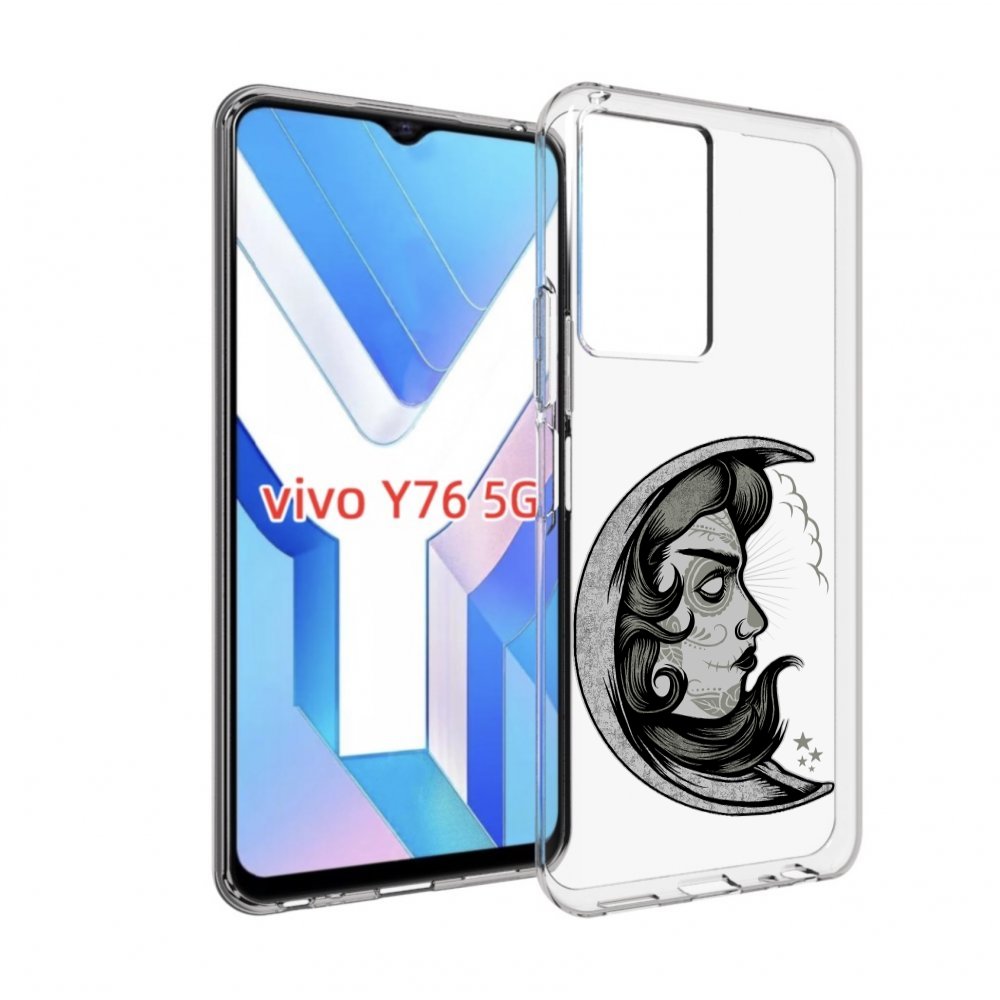 

Чехол MyPads черно белая луна с лицом для Vivo Y76 5G, Прозрачный, Tocco