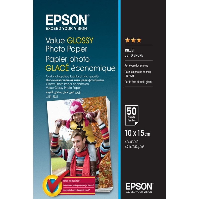 

Epson для цветной струйной печати, 10х15 см, 183 г, глянцевая, 50 листов, Белый