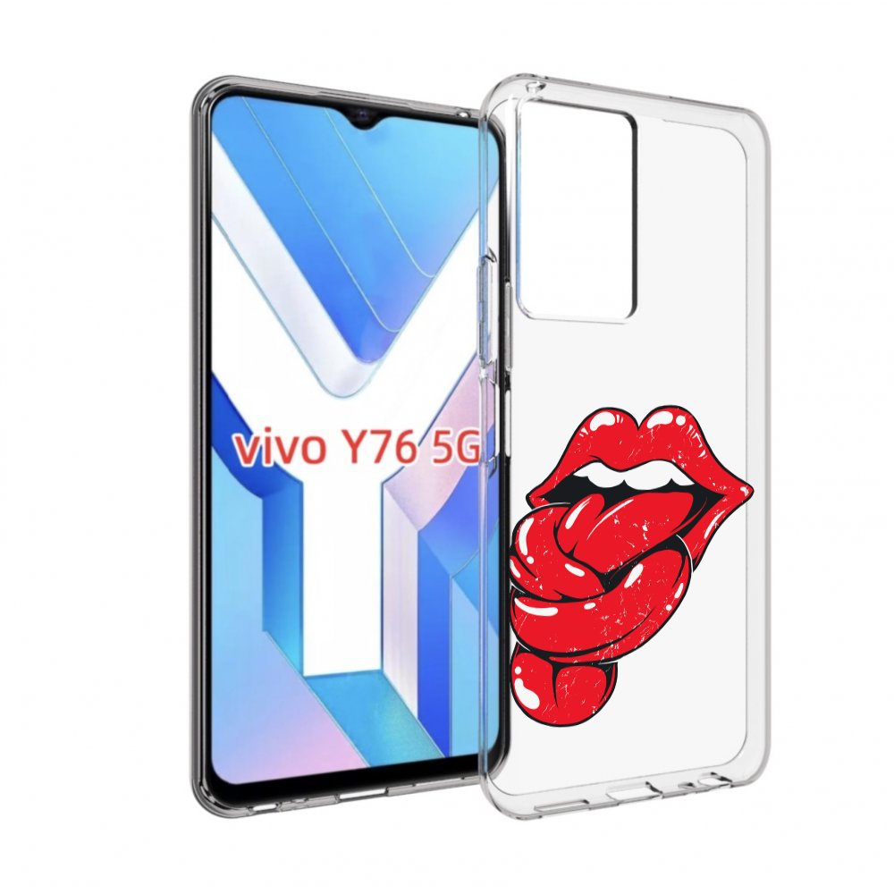 

Чехол MyPads яркие губы с языком для Vivo Y76 5G, Прозрачный, Tocco