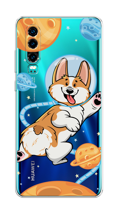

Чехол на Huawei P30 "Корги-космонавт", Голубой;бежевый;белый, 68550-1