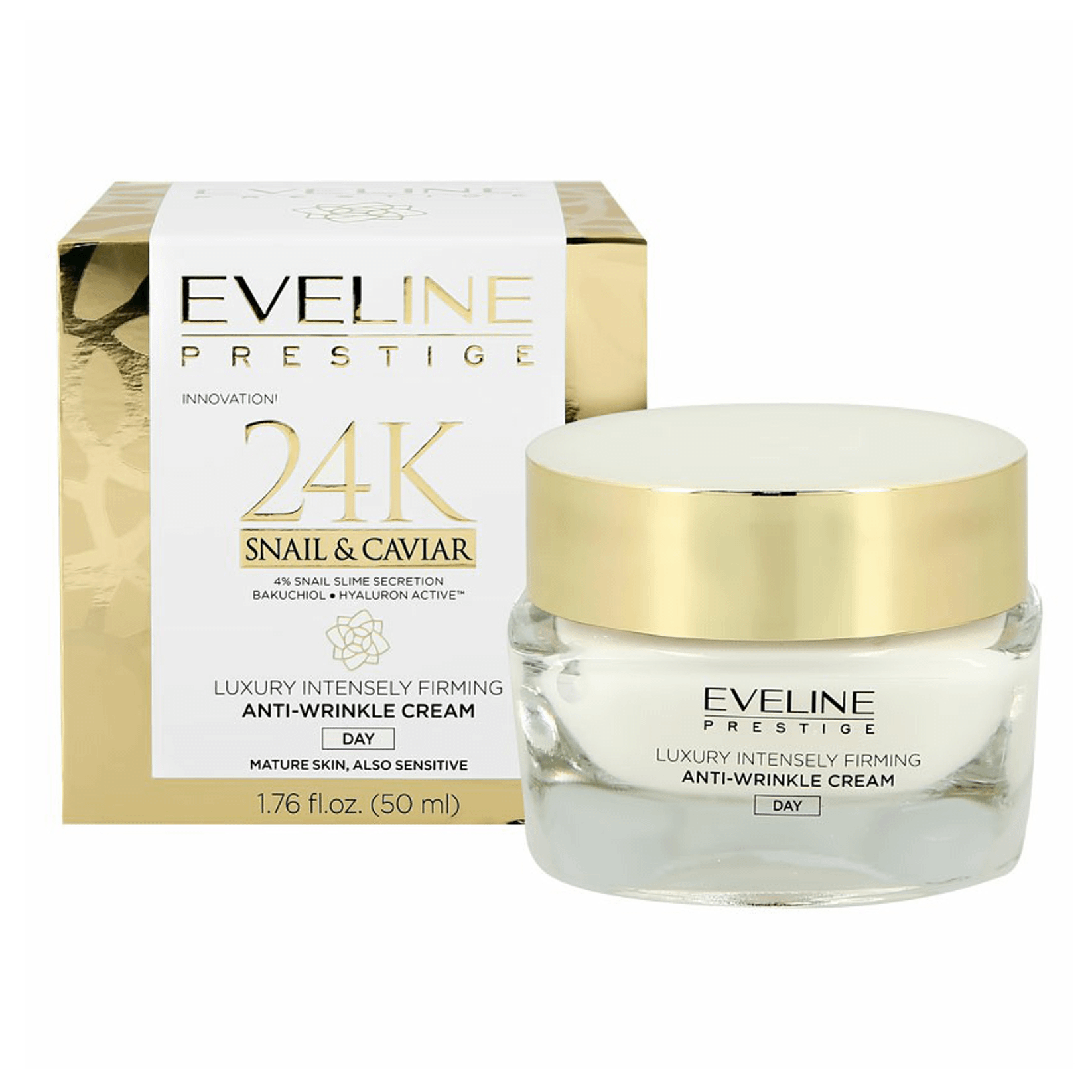 

Крем для лица Eveline PRESTIGE 24K SNAIL&CAVIAR дневной против морщин, 50 мл