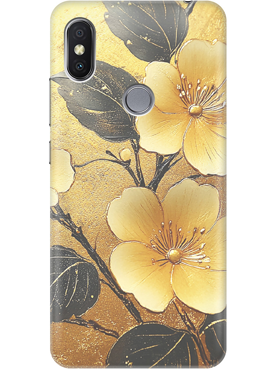 

Силиконовый чехол на Xiaomi Redmi S2 с принтом "Цветы и золото", Прозрачный;желтый;черный, 718410224