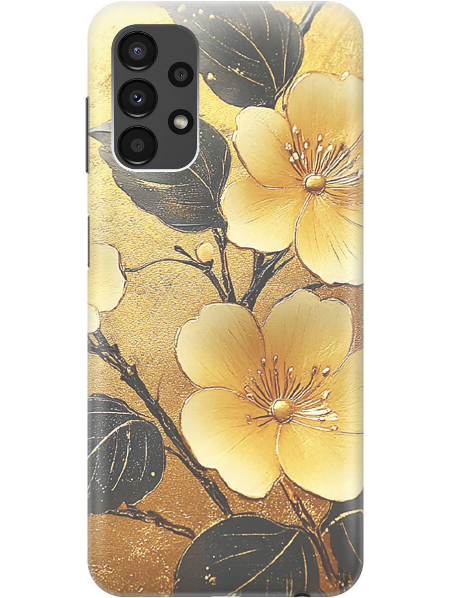 

Силиконовый чехол на Samsung Galaxy A13 4G с принтом "Цветы и золото", Прозрачный;желтый;черный, 740132724