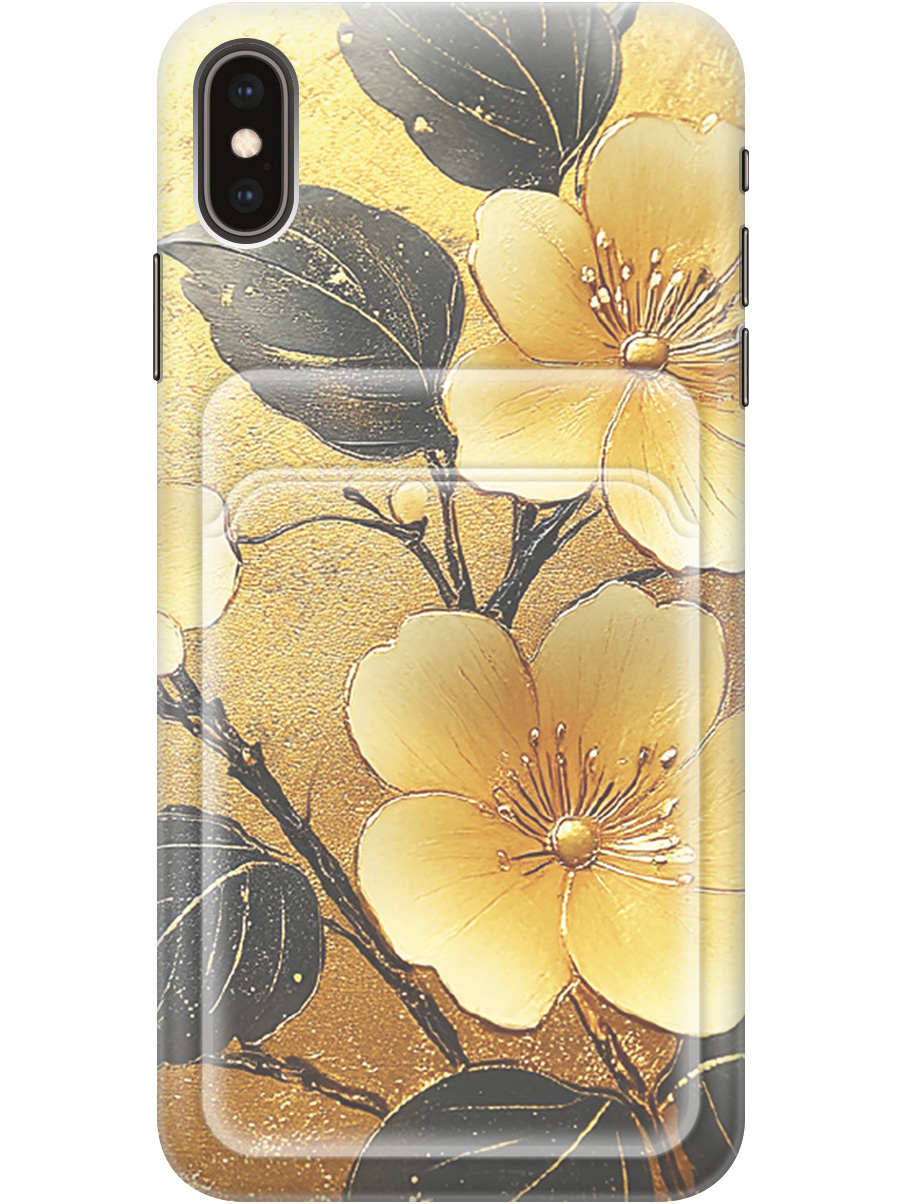 

Силиконовый чехол на Apple iPhone XS Max с принтом "Цветы и золото" с карманом для карты, Прозрачный;желтый;черный, 719086224