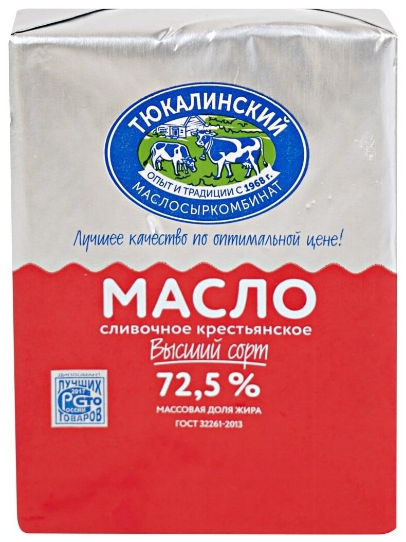 фото Сливочное масло тюкалинский маслосыркомбинат крестьянское 72,5% бзмж 180 г