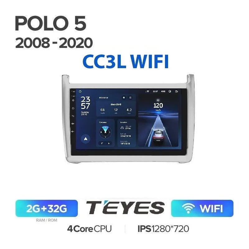 

Магнитола Teyes CC3L WIFI 2/32 Volkswagen POLO 2008-2020 серебристая рамка, CC3L WIFI