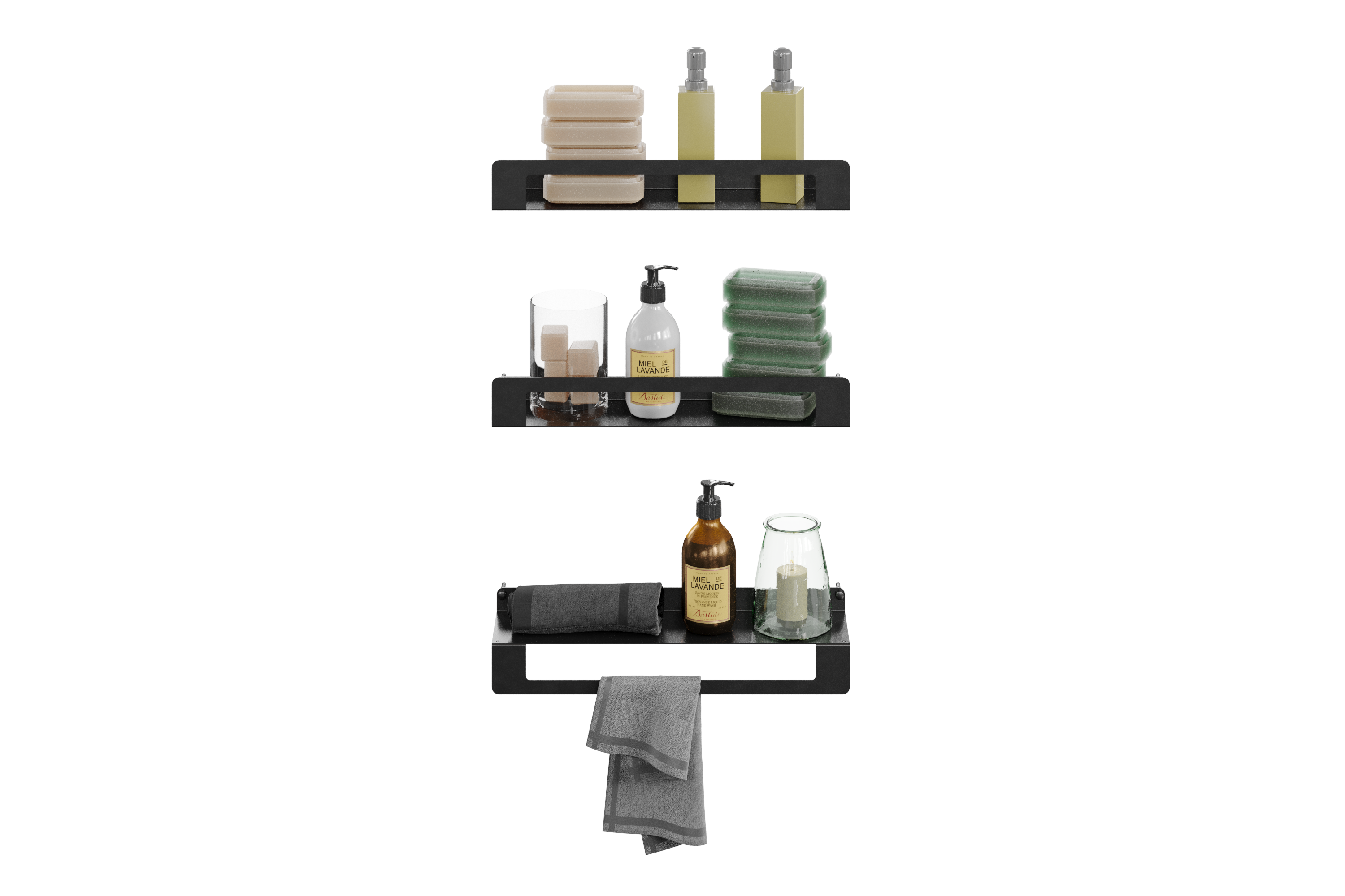 Комплект металлических полок для ванной и кухни Металл-Завод GUTTA, 3шт, 50 см, черный