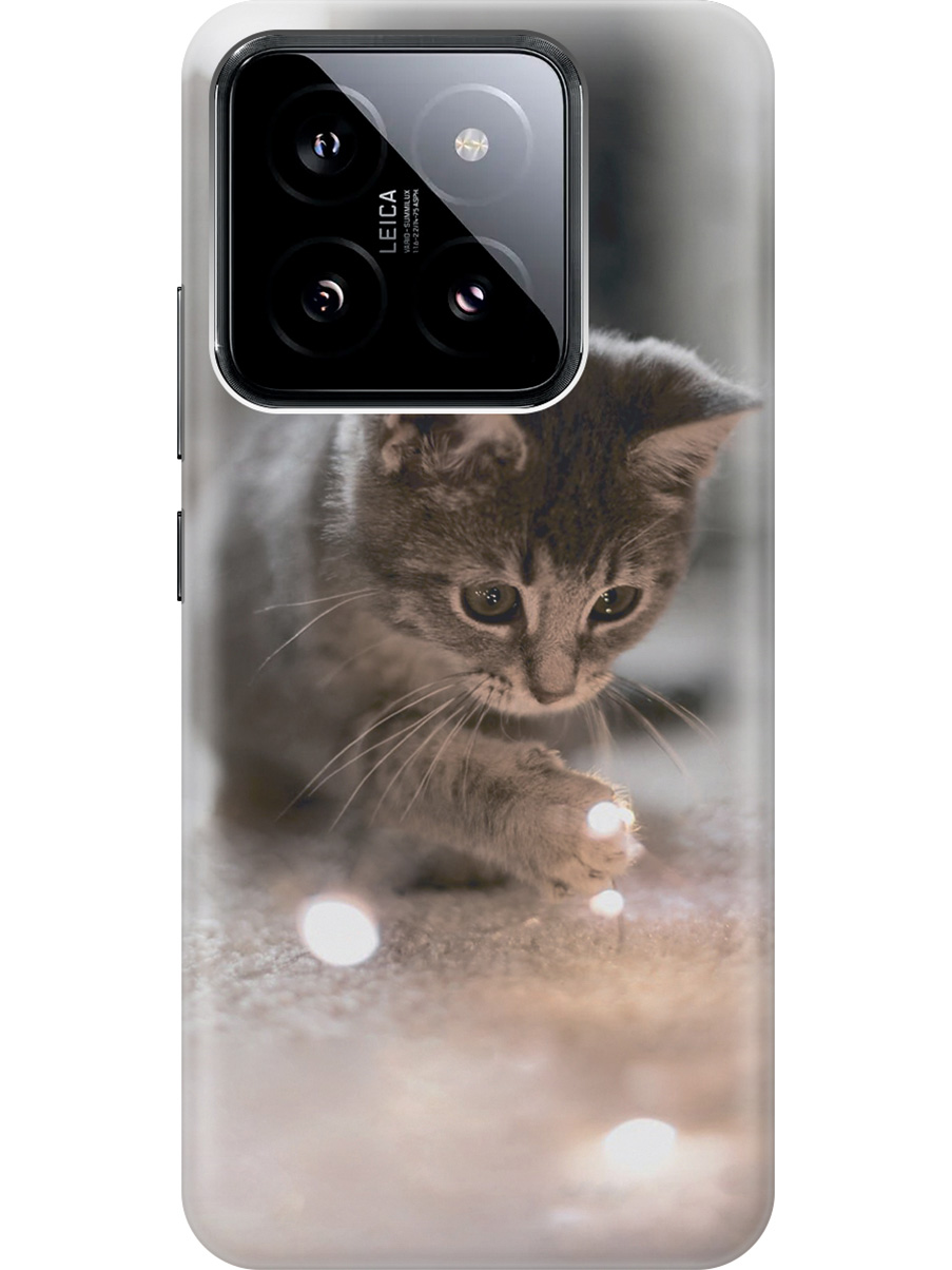 

Силиконовый чехол на Xiaomi 14 с рисунком "Котенок и свет", Белый;коричневый;серый, 20012082