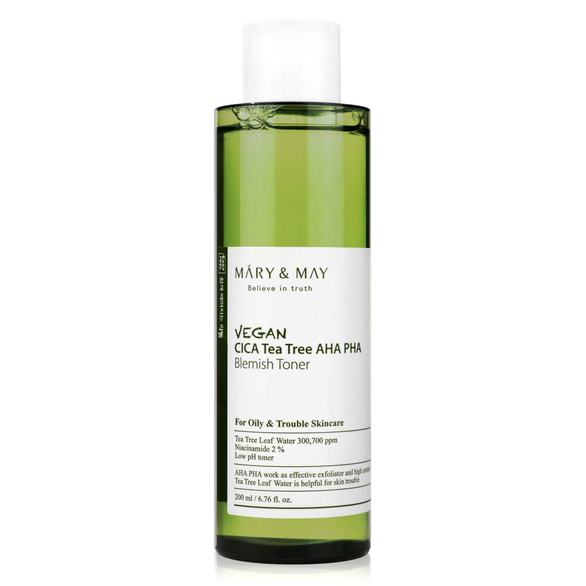 

Тонер успокаивающий с экстрактом Mary&May, 200 мл, VEGAN CICA TEA TREE AHA PHA TONER