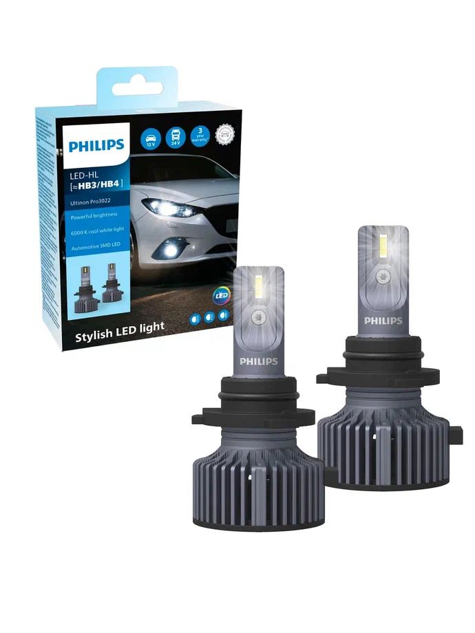 Лампа светодиодная автомобильная Philips HB3/HB4 Ultinon Pro3022 LED 12/24V 11005U3022X2