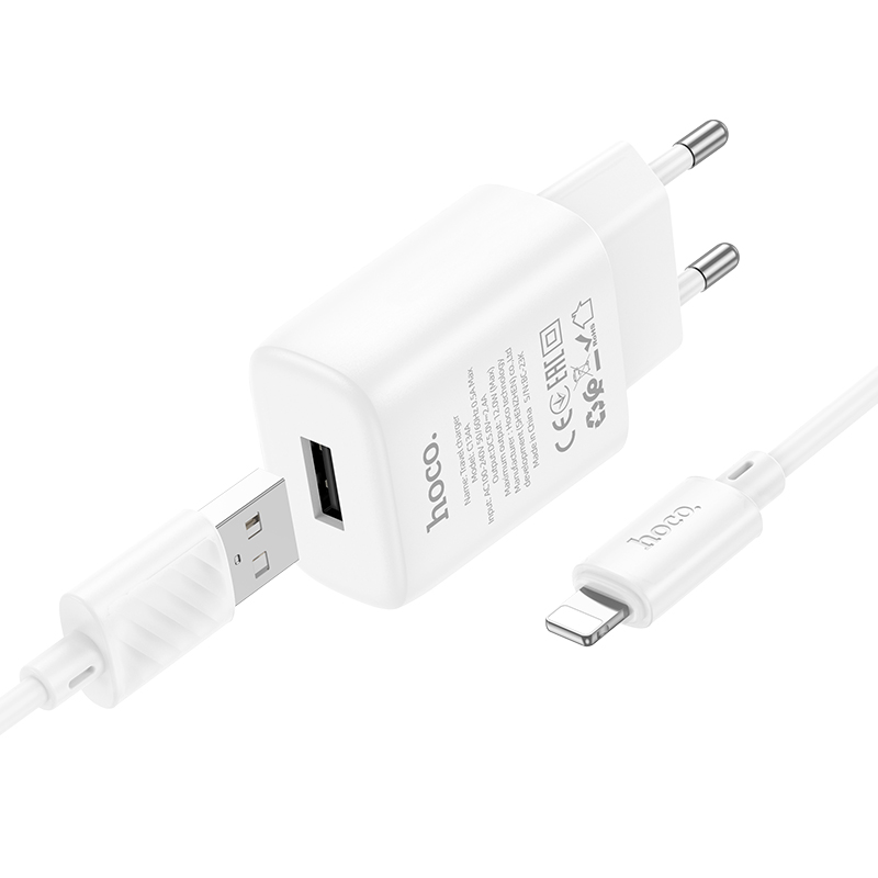 

Сетевое зарядное устройство Hoco C134A lightning - usb 1xUSB 3 А белый, C134A