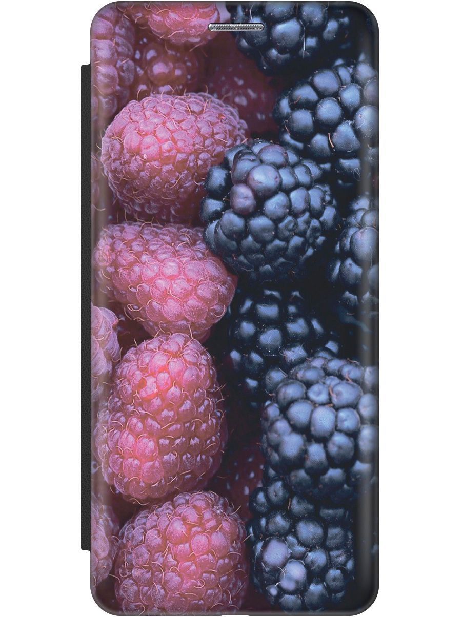 

Чехол-книжка на Samsung Galaxy J4 (2018) "Малина и ежевика" черный, Розовый;синий, 9721