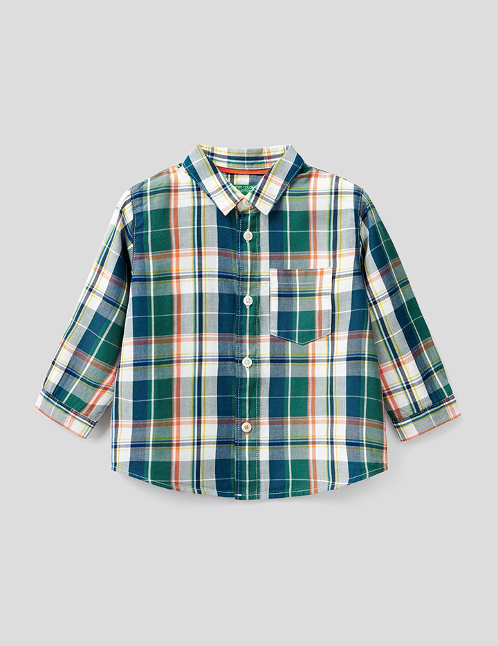 

Рубашка для мальчиков Benetton цв. зеленый; синий р.98, 21A_5ATK5QL00